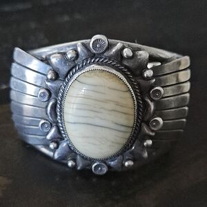 Navajo Elk Horn Sterling Silver Cuff Bracelet